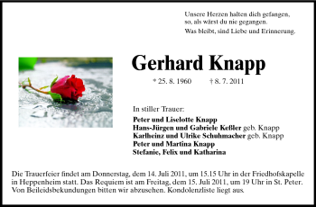 Traueranzeige von Gerhard Knapp von Starkenburger Echo