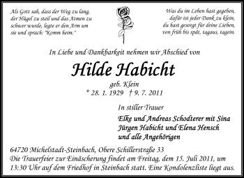 Traueranzeige von Hilde Habicht von Odenwälder Echo