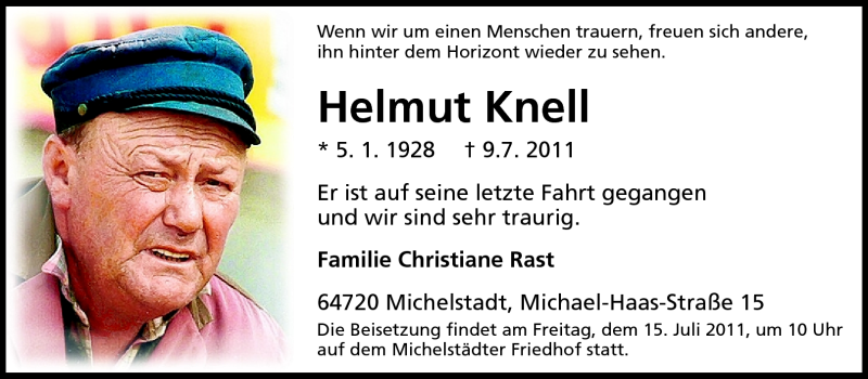 Traueranzeige für Helmut Knell vom 13.07.2011 aus Odenwälder Echo