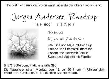 Traueranzeige von Jorgen Andersen Randrup von Rüsselsheimer Echo, Groß-Gerauer-Echo, Ried Echo