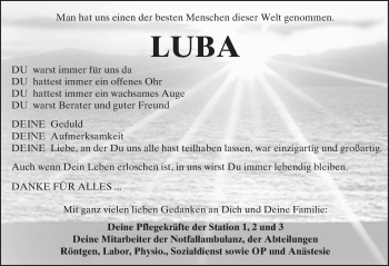 Traueranzeige von Ljubov Failer von  Kreisanzeiger