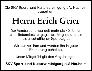 Traueranzeige von Erich Geier von Rüsselsheimer Echo, Groß-Gerauer-Echo, Ried Echo