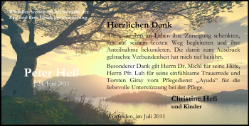 Traueranzeige von Peter Heß von Odenwälder Echo