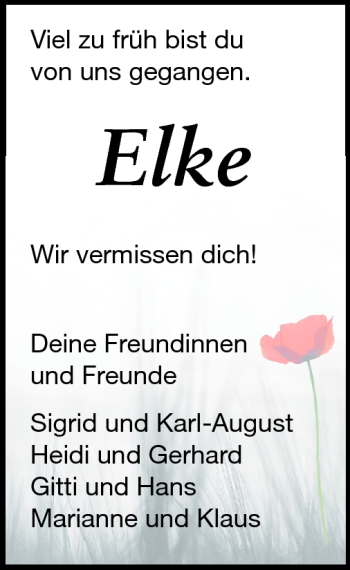 Traueranzeige von Elke Künzel von Darmstädter Echo, Odenwälder Echo, Rüsselsheimer Echo, Groß-Gerauer-Echo, Ried Echo