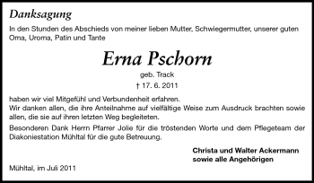 Traueranzeige von Erna Pschorn von Echo-Zeitungen (Gesamtausgabe)