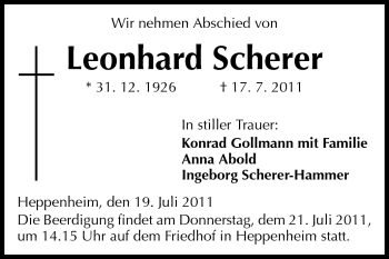 Traueranzeige von Leonhard Scherer von Starkenburger Echo