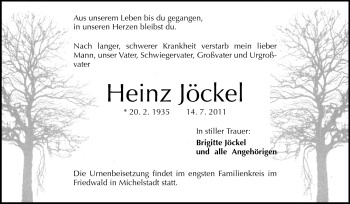 Traueranzeige von Heinz Jöckel von Odenwälder Echo