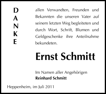 Traueranzeige von Ernst Schmitt von Starkenburger Echo