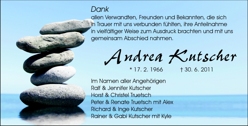  Traueranzeige für Andrea Kutscher vom 20.07.2011 aus Odenwälder Echo