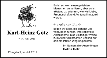 Traueranzeige von Karl-Heinz Götz von Echo-Zeitungen (Gesamtausgabe)