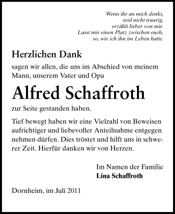 Traueranzeige von Alfred Schaffroth von Rüsselsheimer Echo, Groß-Gerauer-Echo, Ried Echo