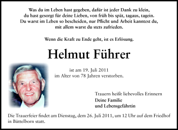 Traueranzeige von Helmut Führer von Rüsselsheimer Echo, Groß-Gerauer-Echo, Ried Echo