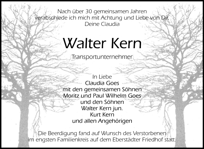  Traueranzeige für Walter Kern vom 23.07.2011 aus Echo-Zeitungen (Gesamtausgabe)