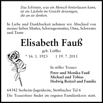 Traueranzeige von Elisabeth Fauß von Echo-Zeitungen (Gesamtausgabe)