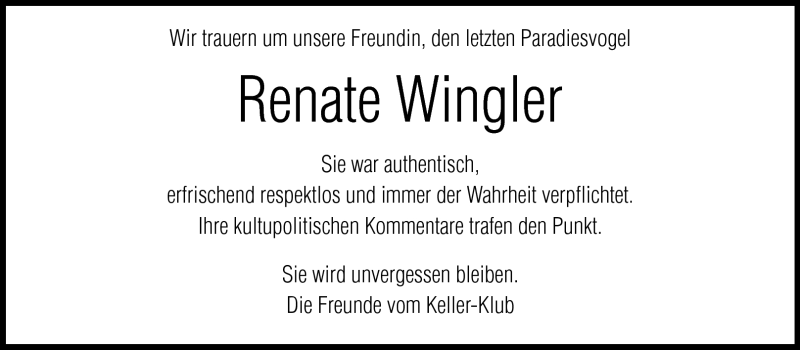  Traueranzeige für Renate Wingler vom 23.07.2011 aus Darmstädter Echo, Odenwälder Echo, Rüsselsheimer Echo, Groß-Gerauer-Echo, Ried Echo