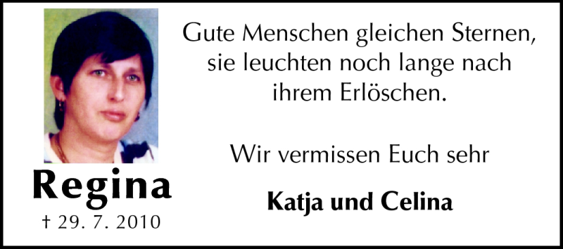  Traueranzeige für Regina Hones vom 29.07.2011 aus Echo-Zeitungen (Gesamtausgabe)