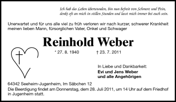 Traueranzeige von Reinhold Weber von Echo-Zeitungen (Gesamtausgabe)