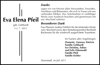 Traueranzeige von Eva Elena Pfeil von Echo-Zeitungen (Gesamtausgabe)