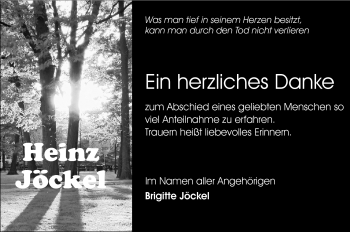 Traueranzeige von Heinz Jöckel von Odenwälder Echo