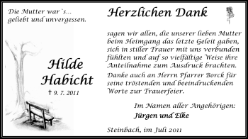 Traueranzeige von Hilde Habicht von Odenwälder Echo