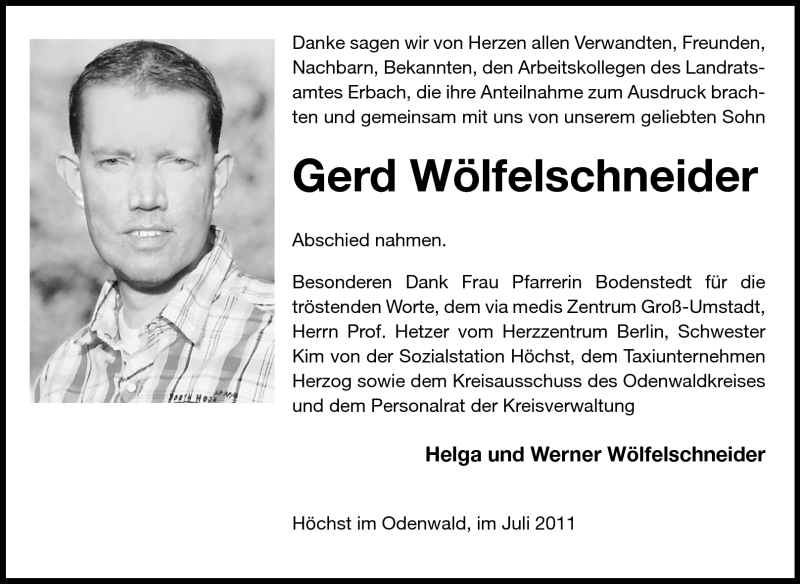  Traueranzeige für Gerd Wölfelschneider vom 30.07.2011 aus Odenwälder Echo