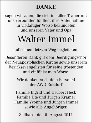 Traueranzeige von Walter Immel von Echo-Zeitungen (Gesamtausgabe)