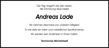 Traueranzeige von Andreas Lade von Odenwälder Echo