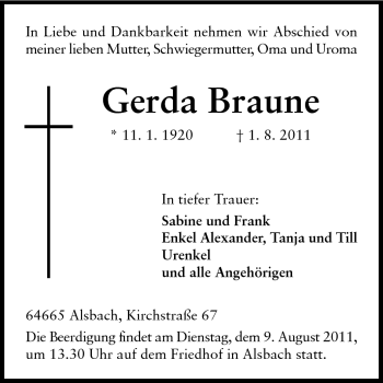 Traueranzeige von Gerda Braune von Echo-Zeitungen (Gesamtausgabe)