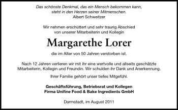 Traueranzeige von Margarete Lorer von Echo-Zeitungen (Gesamtausgabe)