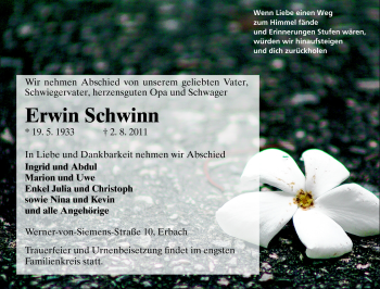 Traueranzeige von Erwin Schwinn von Odenwälder Echo