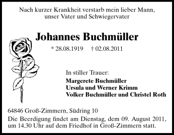 Traueranzeige von Johannes Buchmüller von Echo-Zeitungen (Gesamtausgabe)