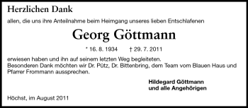 Traueranzeige von Georg Göttmann von Odenwälder Echo