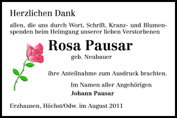 Traueranzeige von Rosa Pausar von Echo-Zeitungen (Gesamtausgabe)