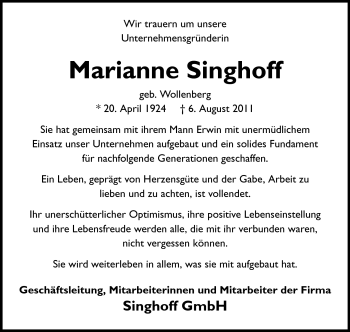 Traueranzeige von Marianne Singhoff von Rüsselsheimer Echo, Groß-Gerauer-Echo, Ried Echo