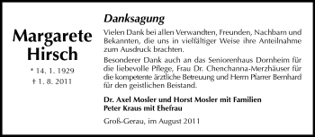 Traueranzeige von Margarete Hirsch von Rüsselsheimer Echo, Groß-Gerauer-Echo, Ried Echo