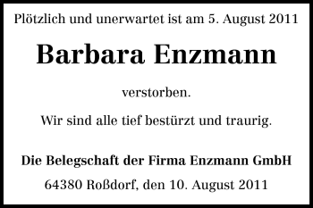 Traueranzeige von Barbara Enzmann von Echo-Zeitungen (Gesamtausgabe)