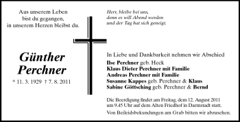Traueranzeige von Günther Perchner von Darmstädter Echo, Odenwälder Echo, Rüsselsheimer Echo, Groß-Gerauer-Echo, Ried Echo