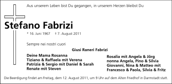 Traueranzeige von Stefano Fabrizi von Darmstädter Echo, Odenwälder Echo, Rüsselsheimer Echo, Groß-Gerauer-Echo, Ried Echo