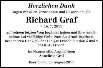 Traueranzeige von Richard Graf von Odenwälder Echo