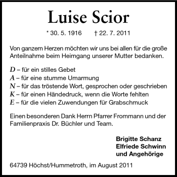 Traueranzeige von Luise Scior von Odenwälder Echo