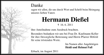 Traueranzeige von Hermann Dießel von Odenwälder Echo