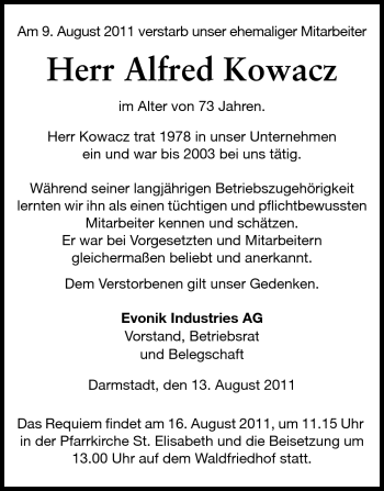 Traueranzeige von Alfred Kowacz von Echo-Zeitungen (Gesamtausgabe)
