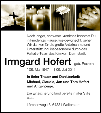 Traueranzeige von Irmgard Hofert von Echo-Zeitungen (Gesamtausgabe)