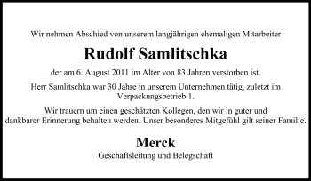 Traueranzeige von Rudolf Samlitschka von Echo-Zeitungen (Gesamtausgabe)