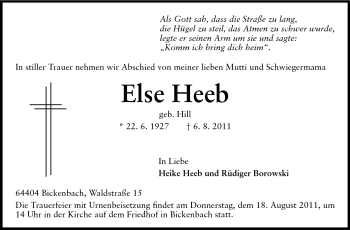 Traueranzeige von Else Heeb von Echo-Zeitungen (Gesamtausgabe)