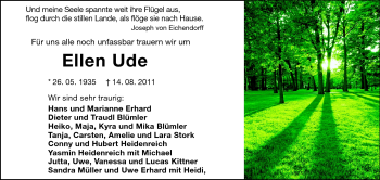 Traueranzeige von Ellen Ude von Darmstädter Echo, Odenwälder Echo, Rüsselsheimer Echo, Groß-Gerauer-Echo, Ried Echo