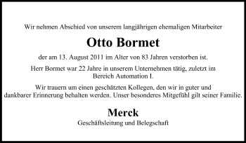 Traueranzeige von Otto Bormet von Echo-Zeitungen (Gesamtausgabe)