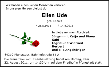 Traueranzeige von Ellen Ude von Echo-Zeitungen (Gesamtausgabe)