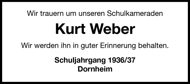  Traueranzeige für Kurt Weber vom 19.08.2011 aus Rüsselsheimer Echo, Groß-Gerauer-Echo, Ried Echo