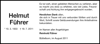 Traueranzeige von Helmut Führer von Rüsselsheimer Echo, Groß-Gerauer-Echo, Ried Echo